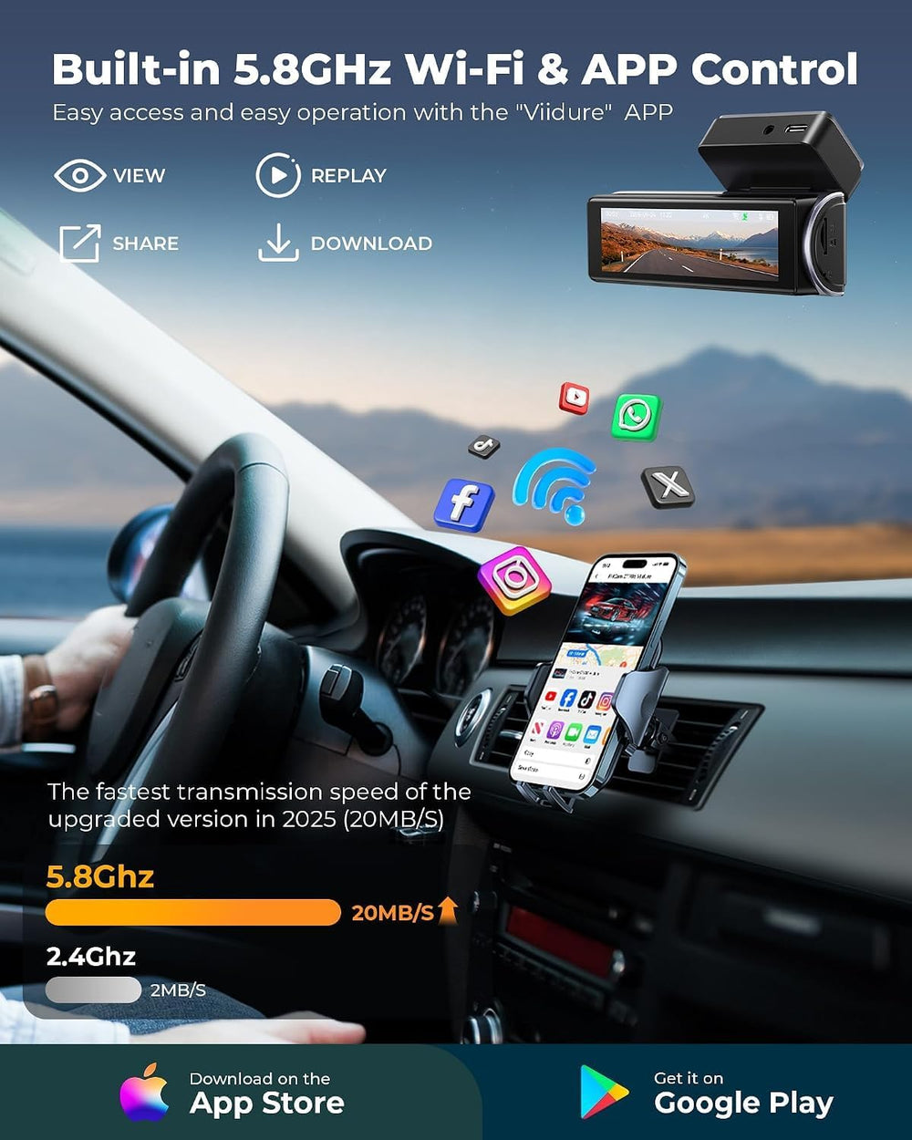 Dash Cam Front and Rear, 4K Front Camera, WiFi and GPS