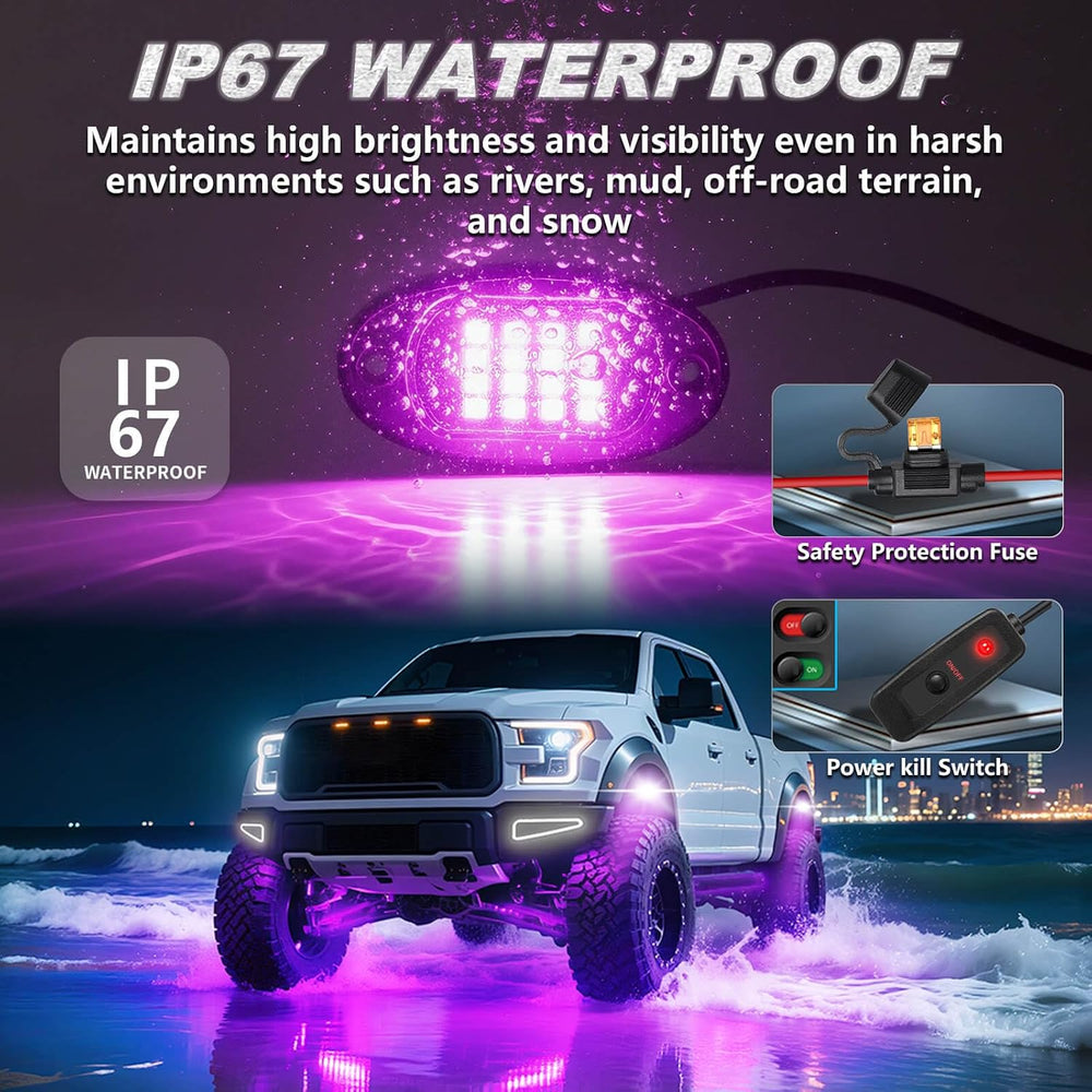 4Pods RGB LED Rock Lights Multicolor Underglow Accent Light Kit 12V
