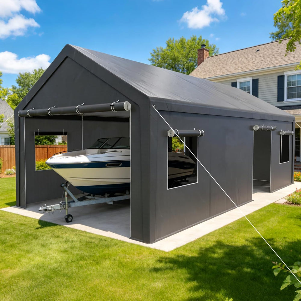 13x25 Heavy Duty Carport, Extra Length, Grey