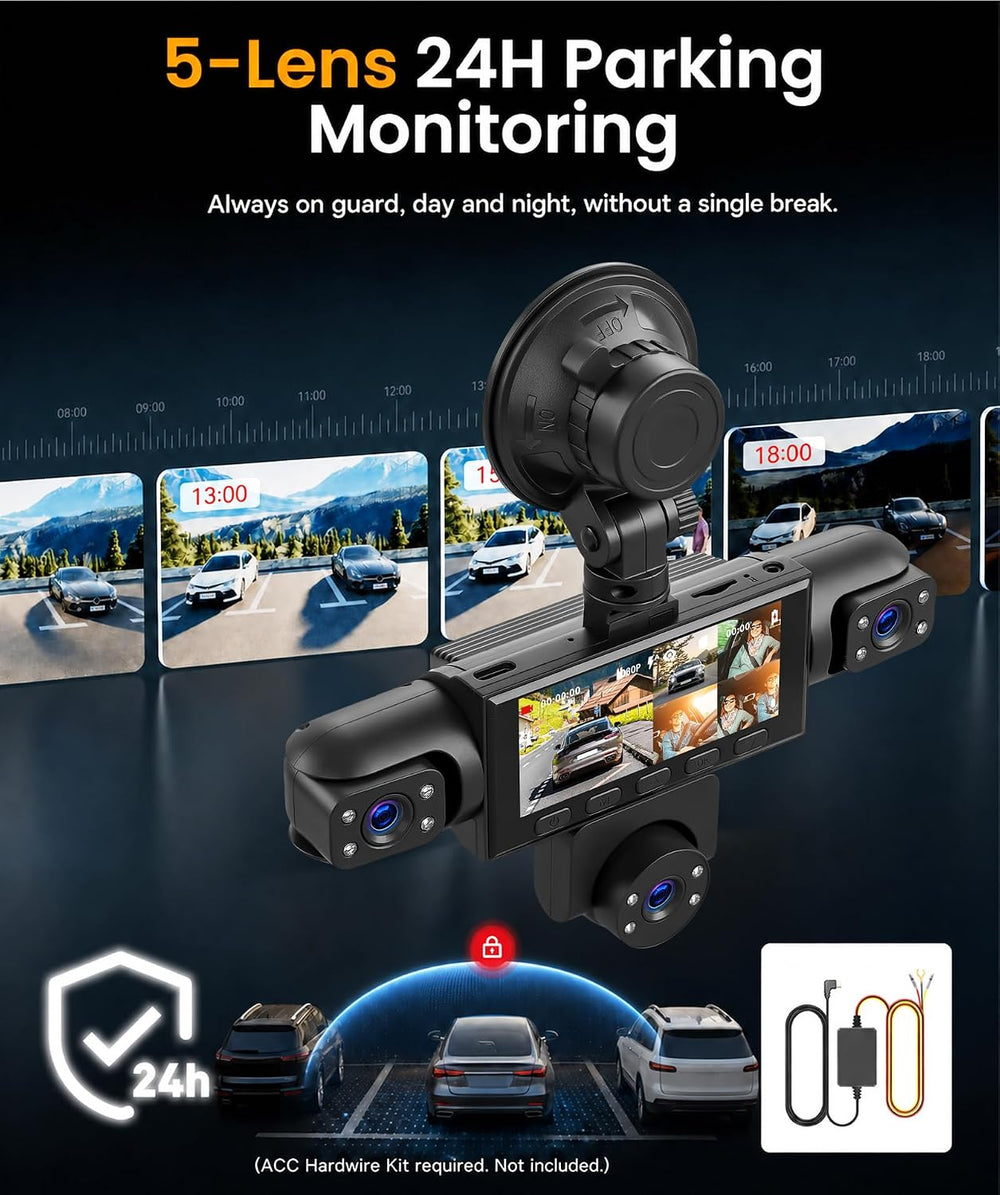 SIXWIN 360 Degree 1080P 5 Channel Dash Cam for Car with 10 Modes
