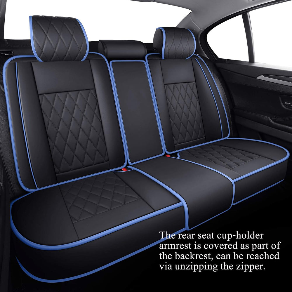 Car Seat Covers Full Set Waterproof Leather, Black-Blue