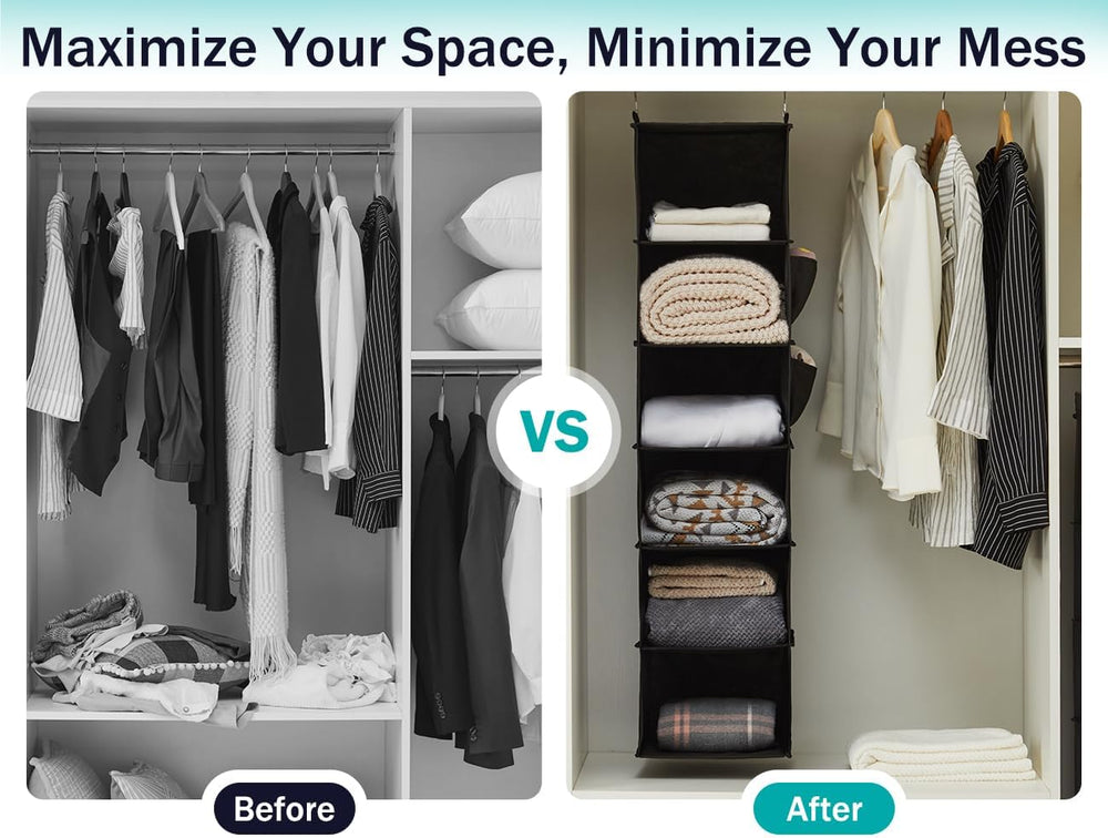 YOUDENOVA Hanging Closet Organizer and Storage, 6-Shelf, 2 Packs, Black