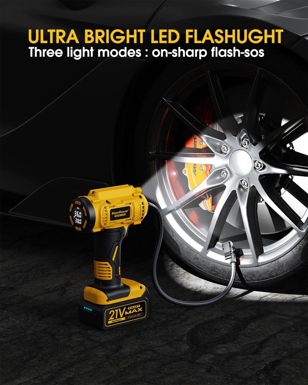 Cordless Tire Inflator Portable Air Compressor, 160PSI Car Tire Air Pump, 21V...