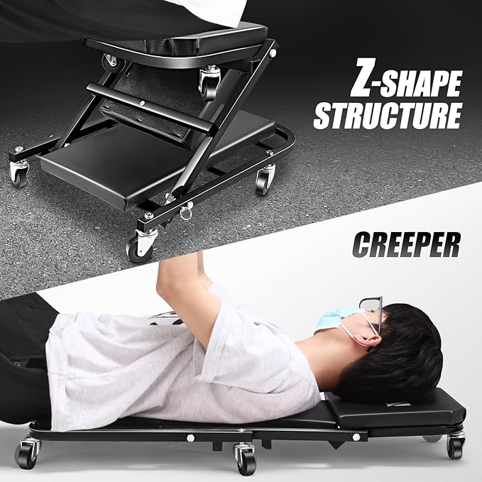 DNA MOTORING 40 Inches Folding 2 in 1 Rolling Z Creeper, Adjustable Roller (6...