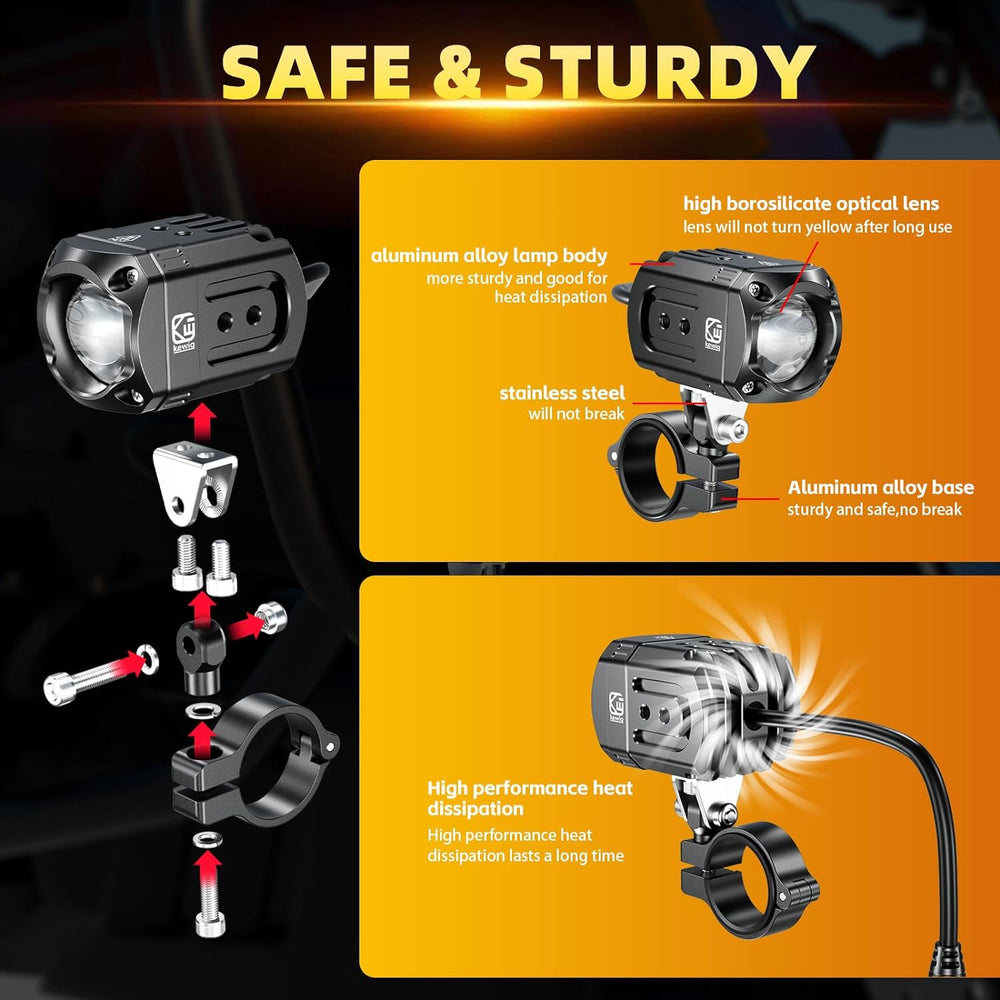 Kewig Motorcycle Auxiliary LED Lights Kit Driving Fog Spotlights