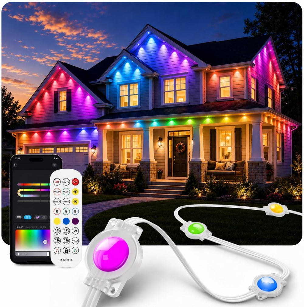 200FT Permanent Outdoor Lights for House, RGB+IC Smart Christmas Eave Light