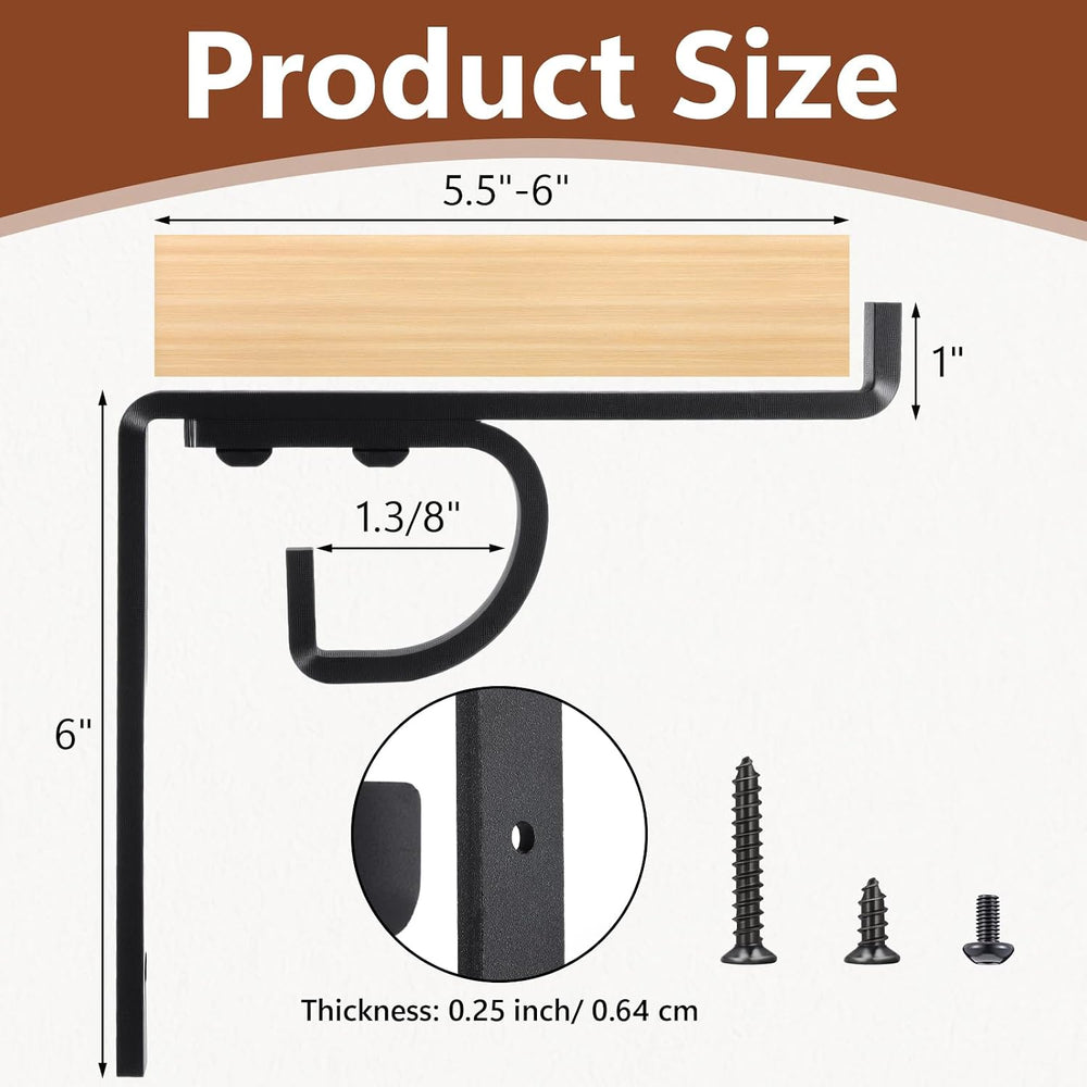 Hicarer 2 Pcs Single Shelf Brackets with Curtain Rod Holder, 6 Inch