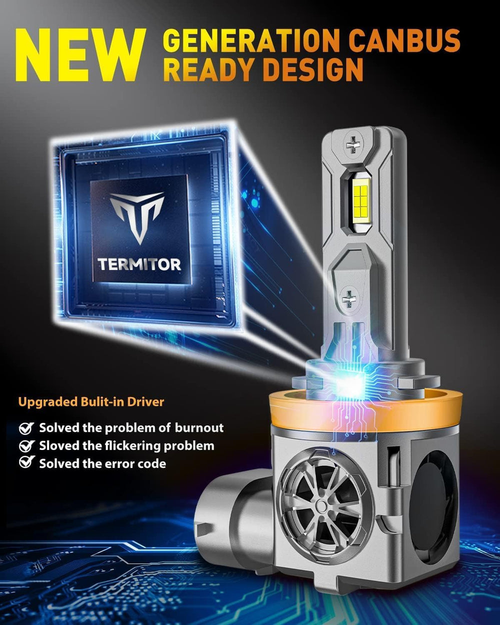 Termitor Upgraded H11/H9 Light Bulbs, 96,000LM Ultra Bright Output, 6500K Coo...