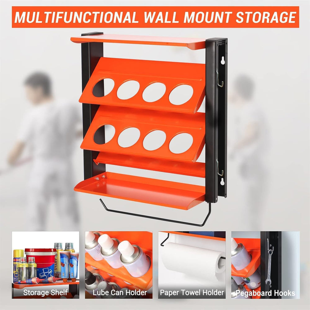 Spray Can Holder, Wall Mount Paint Bottle Organizer 8 Holes & 2 Shelves