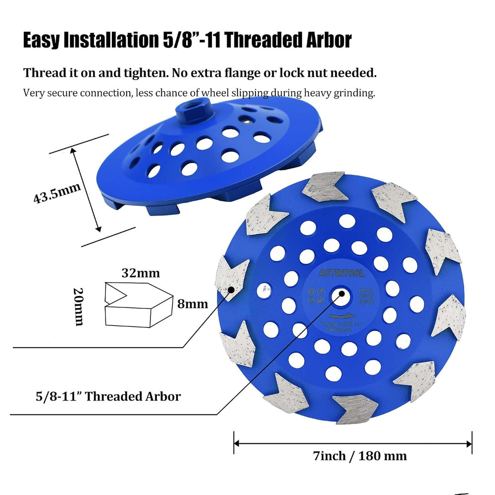 7 in.x 5/8-11 in. Abor Threaded 10 Arrow Segments Grinding Cup Wheel (5/8&quo...