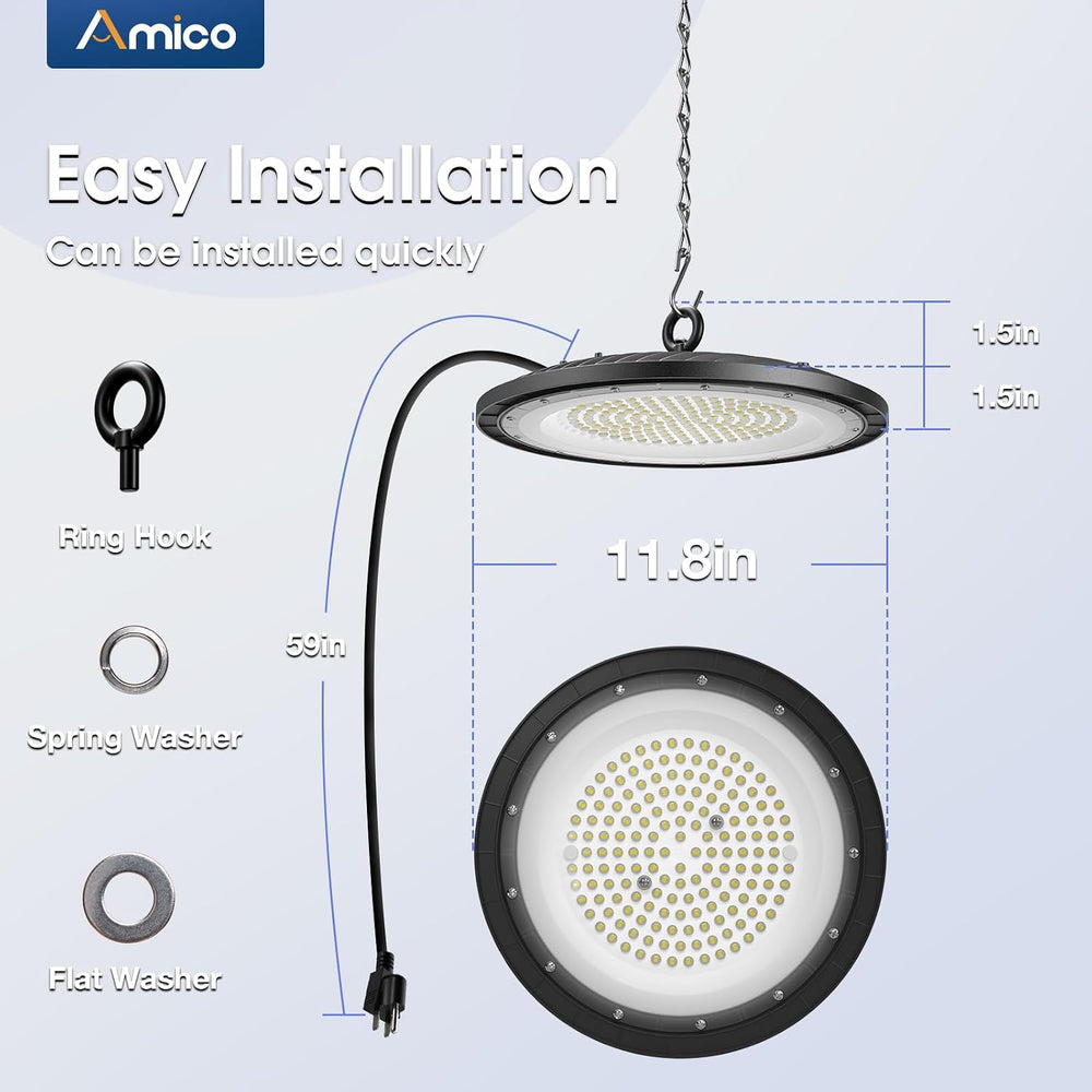 Amico 10 Pack UFO LED High Bay Light 150W 21000lm 5000K, UL Listed