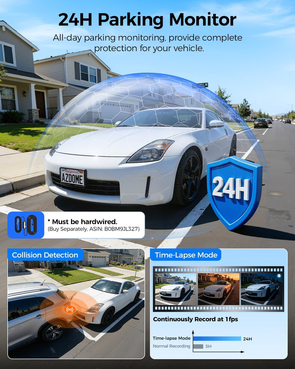 AZDOME M350 4 Channel 360 Dash Cam, 2.5K Front 1080P Rear Inside, GPS WiFi