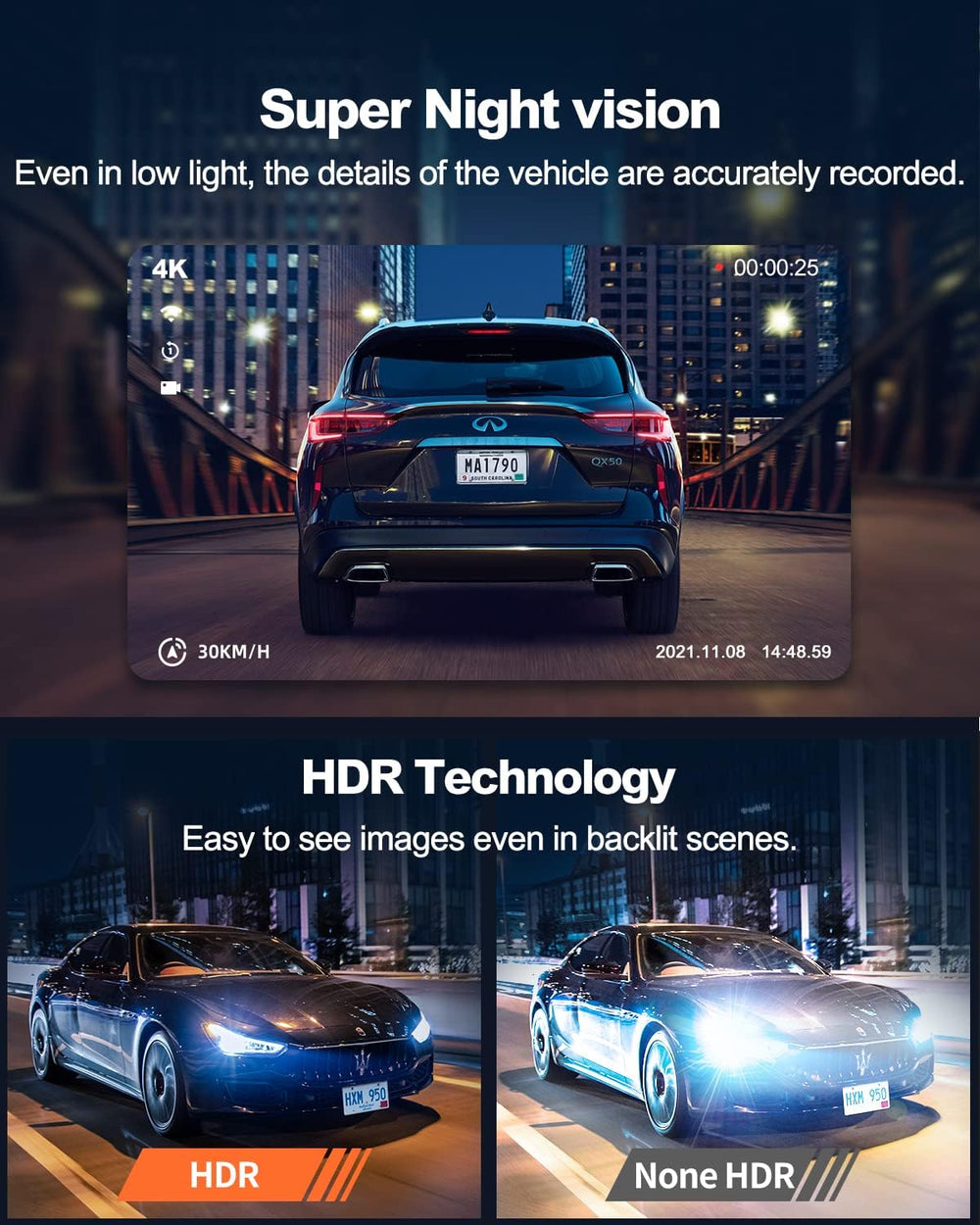 D22 Real 4K Dash Cam Front and Rear, 5.8GHz Wi-Fi GPS, Top-Level HDR Sensor