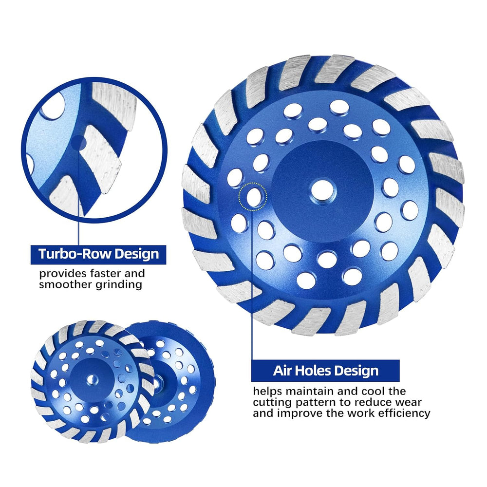 SALI 7 Inch Concrete Grinding Wheels 20 Turbo Diamond Segments 5/8-11 Arbor D...