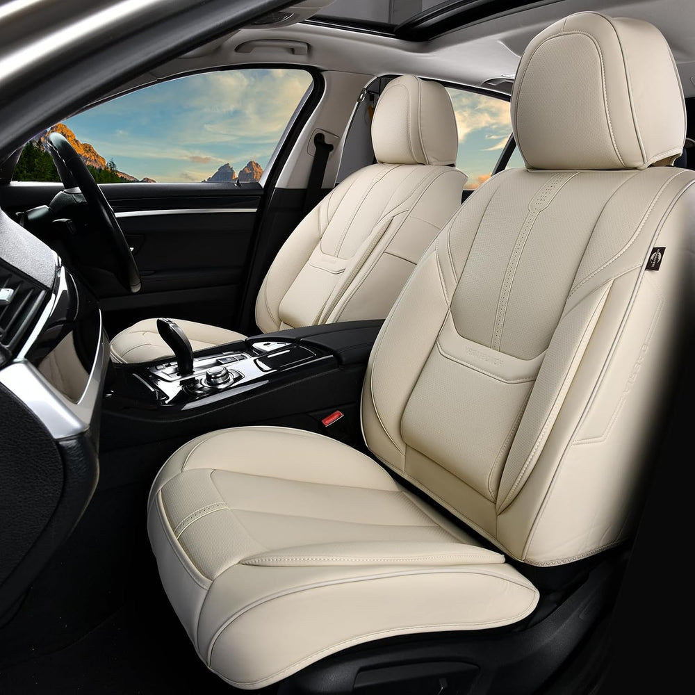 Leather Car Seat Cover for Front Pair, Anti-slip Universal Light Beige