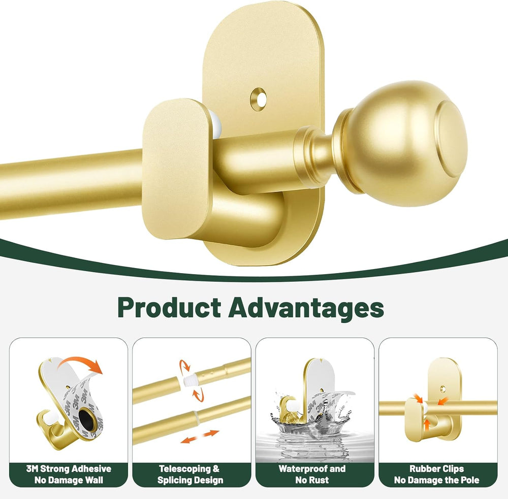 Gold Curtain Rods No Drilling 32 to 58 Inch, 2 Pack
