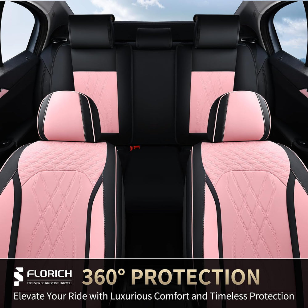 Leather Cars Seat Covers Full Set Pink Car Seat Covers Front and Rear Seat Co...