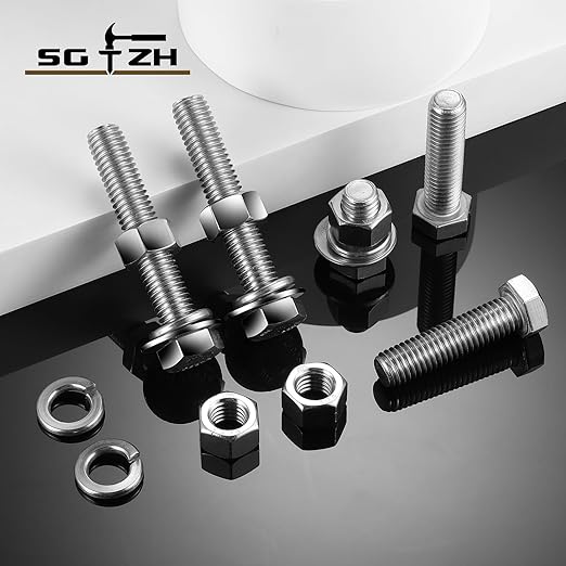 1/2-13 x 4" Hex Head Screw Bolt, Flat & Lock Washers, Fully Threaded...