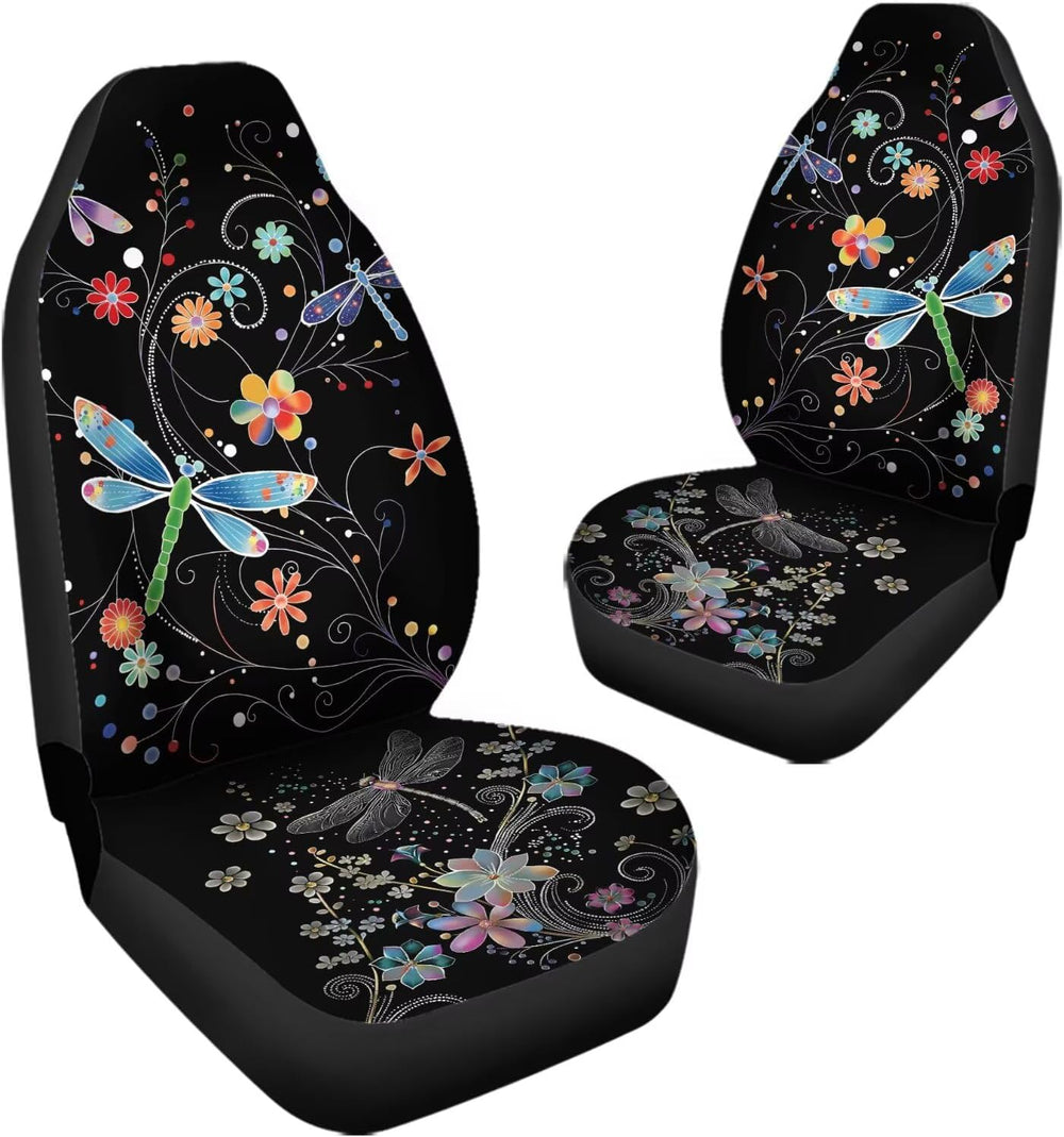 Dragonfly Floral Front Seat Covers, 2 Pack, Universal Fit
