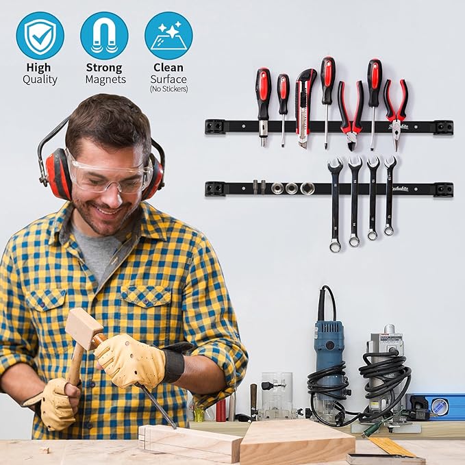 4 Pieces 18" Magnetic Tool Holder Strip, Metal Tool Organizer Rack