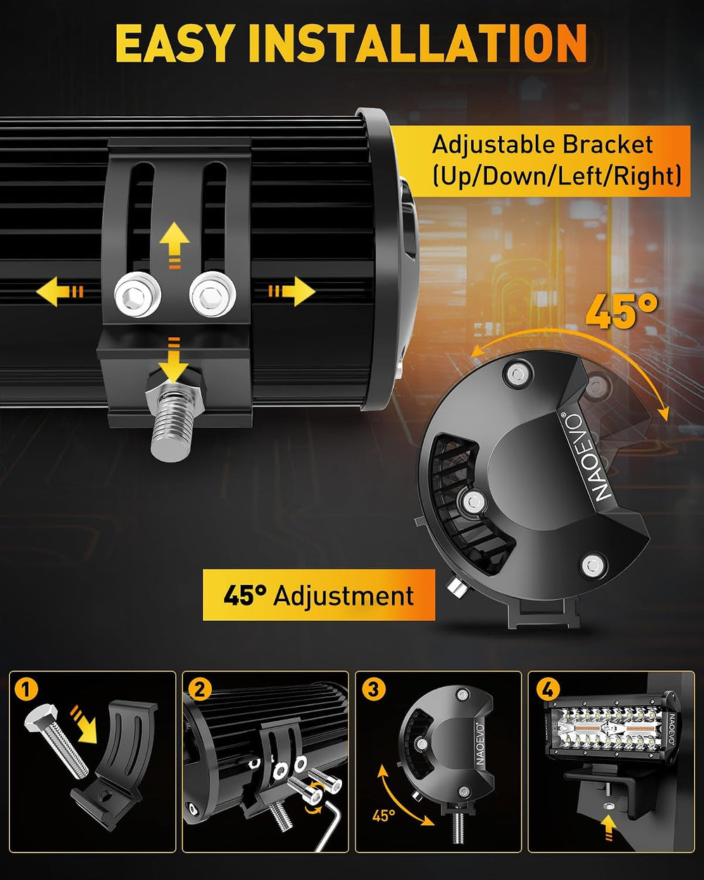 NAOEVO 7 Inch LED Light Bar, 6-Mode Strobe/Fog Lights with 2-Lead Harness