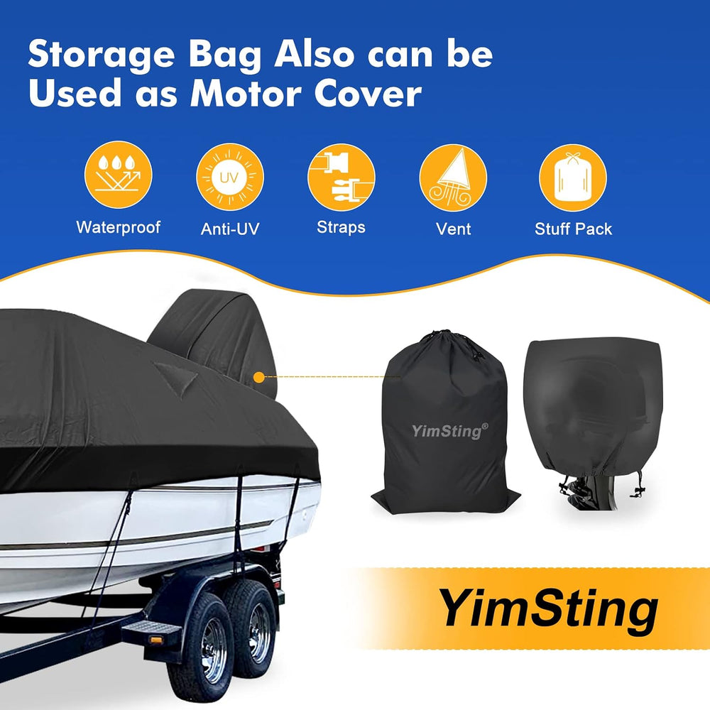 Boat Cover 16-18.5 ft, 1200D Waterproof V-Hull, Black