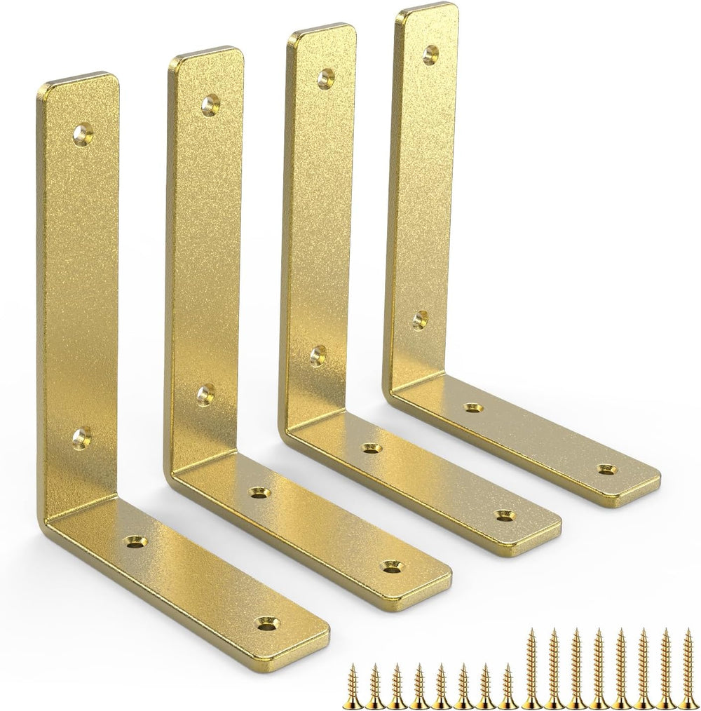 Gold Heavy Duty Shelf Brackets 8 Inch, Extra Thick L Shelving Brackets, Rusti...
