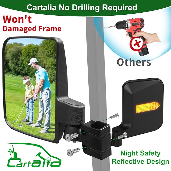 Golf Cart Mirrors Kit for EZGO Club Car Yamaha, No-Drilling Night Safety