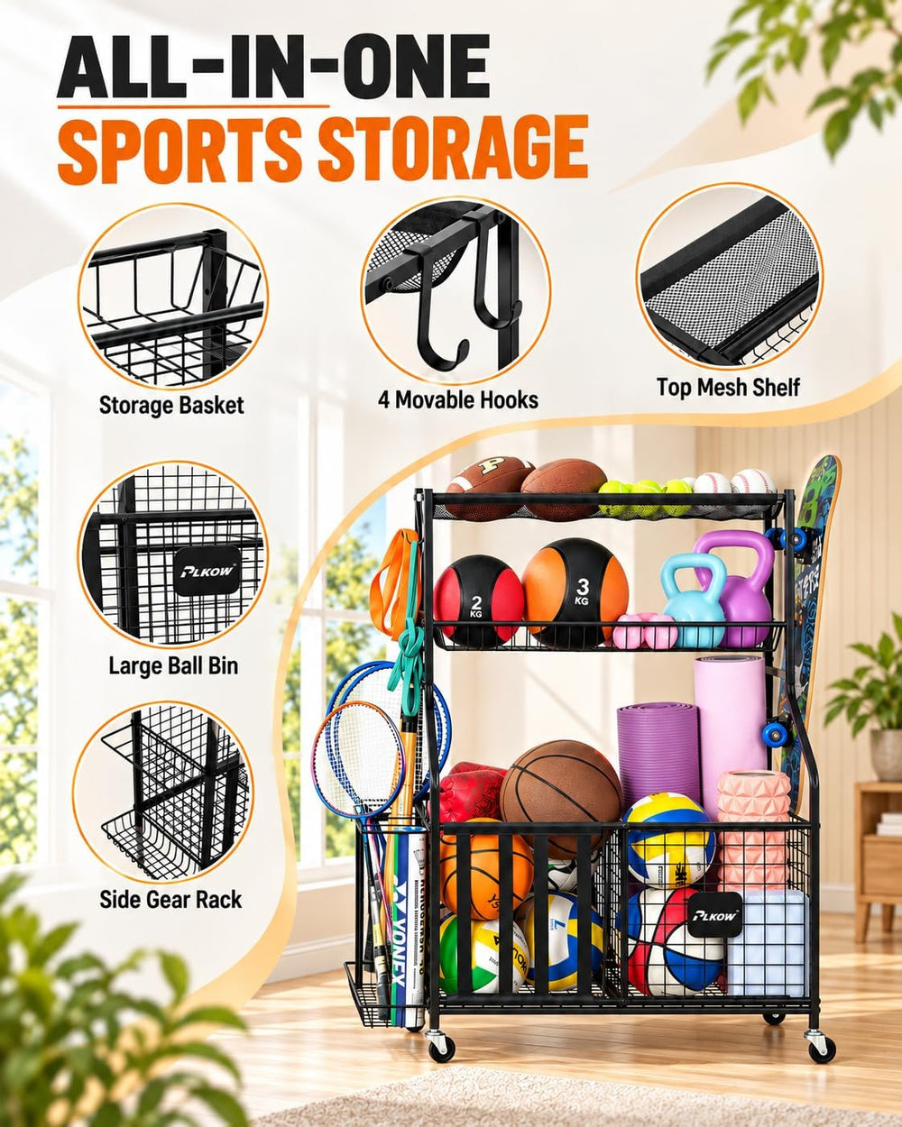 Sports Equipment Storage for Garage, Ball Storage Organizer