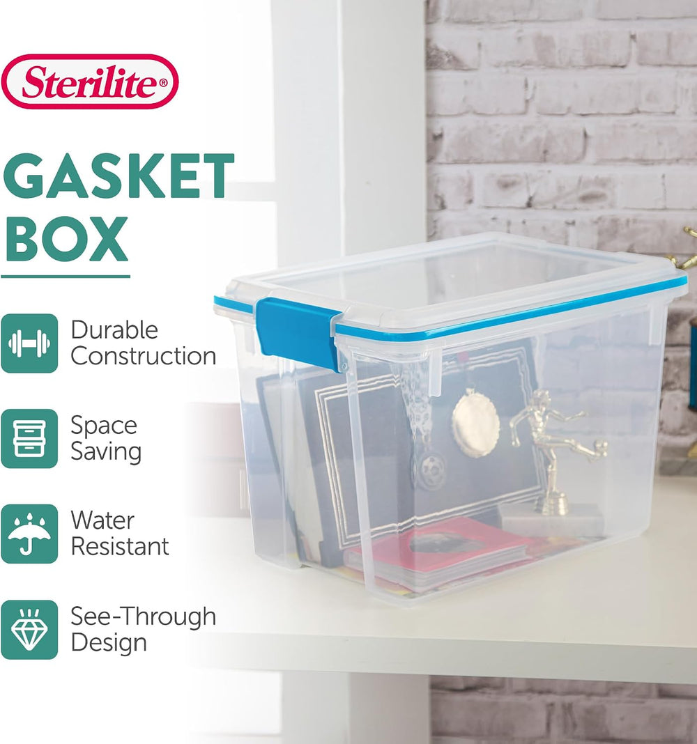 Sterilite Gasket Storage Box with Lids for Home & Office, 20 Quart, 6-Pack