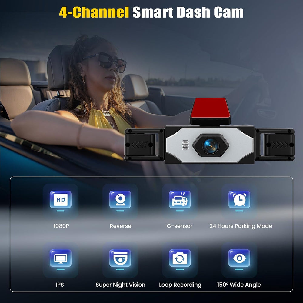 4 Channel 360° Dash Cam Front and Rear Inside Left Right