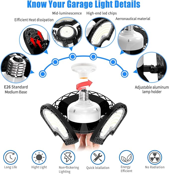 LED Garage Light 120W Deformable LED Ceiling Lights 18000 Lumens Led Shop Lights