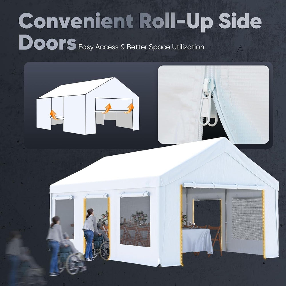 Quictent Heavy Duty 12x20 ft Carports with Side Zipper Doors