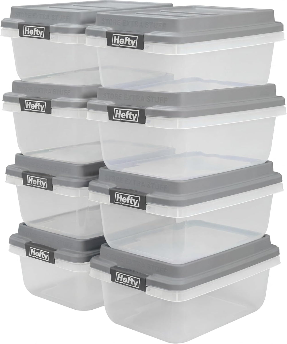 Hefty 18 Qt Hi-Rise Storage Bin with Lid, Stackable Plastic Storage Container...
