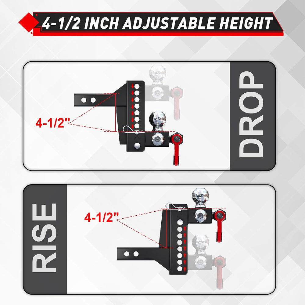 TYT Adjustable 4-in-1 Tri-Ball Hitch Ball Mount for 2-Inch Receiver