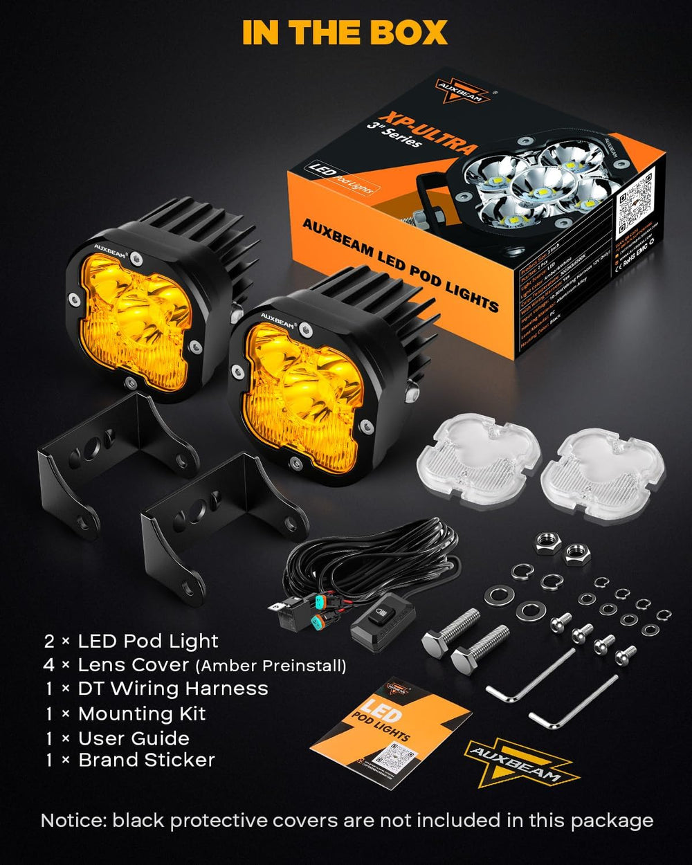 Auxbeam XP-Ultra Series 3-Inch LED Ditch Lights 3x3 Cube Light Pods 2-Pack