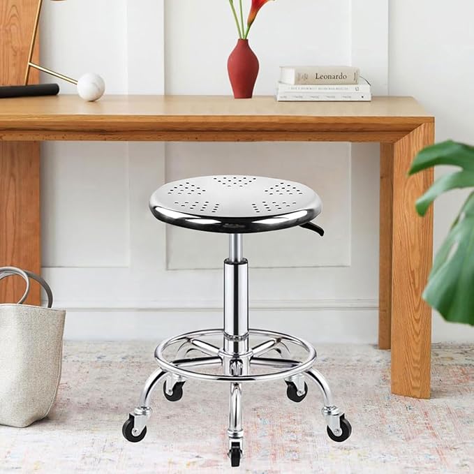 Rolling Stool, Stainless Steel Workbench Stool, Adjustable Swivel Stool Medical