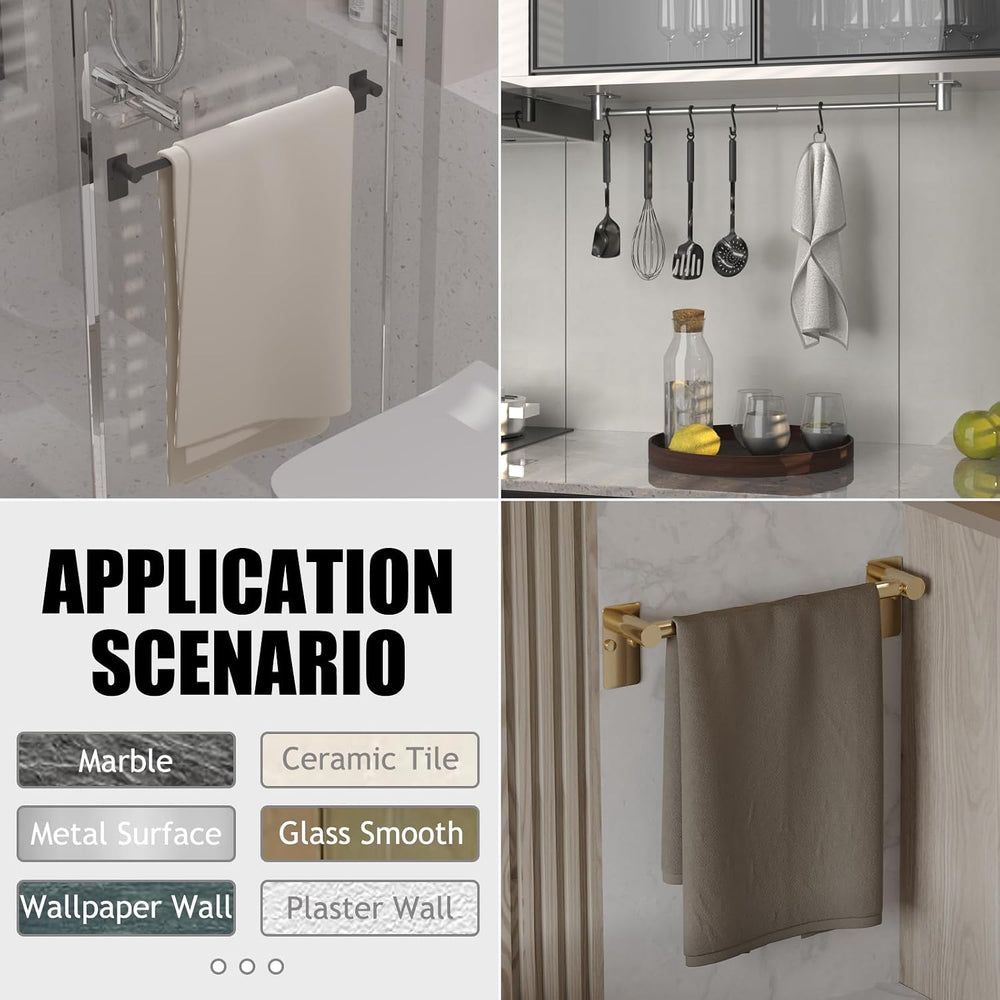 Towel Bar, Adhesive or Drill Wall Mount, Brushed Nickel, 4 Pack