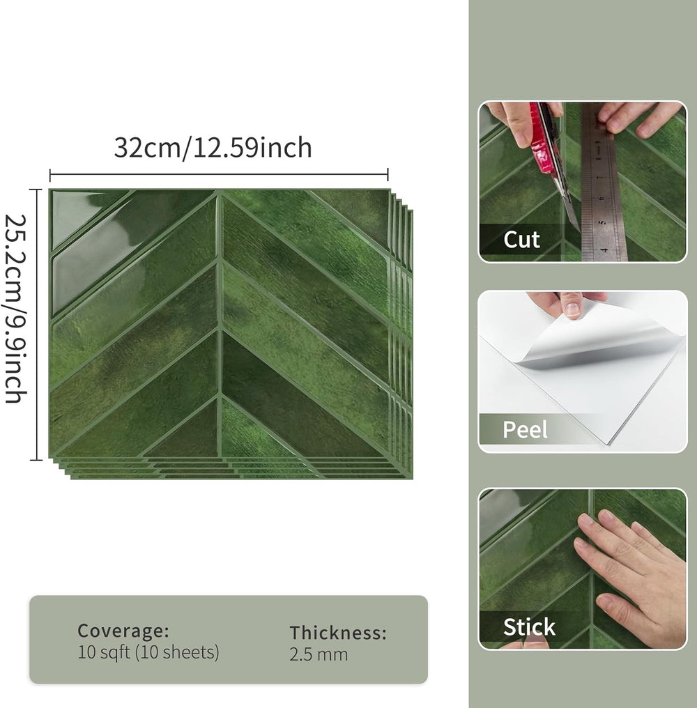 10 Sheets Thicker Herringbone Peel and Stick Backsplash