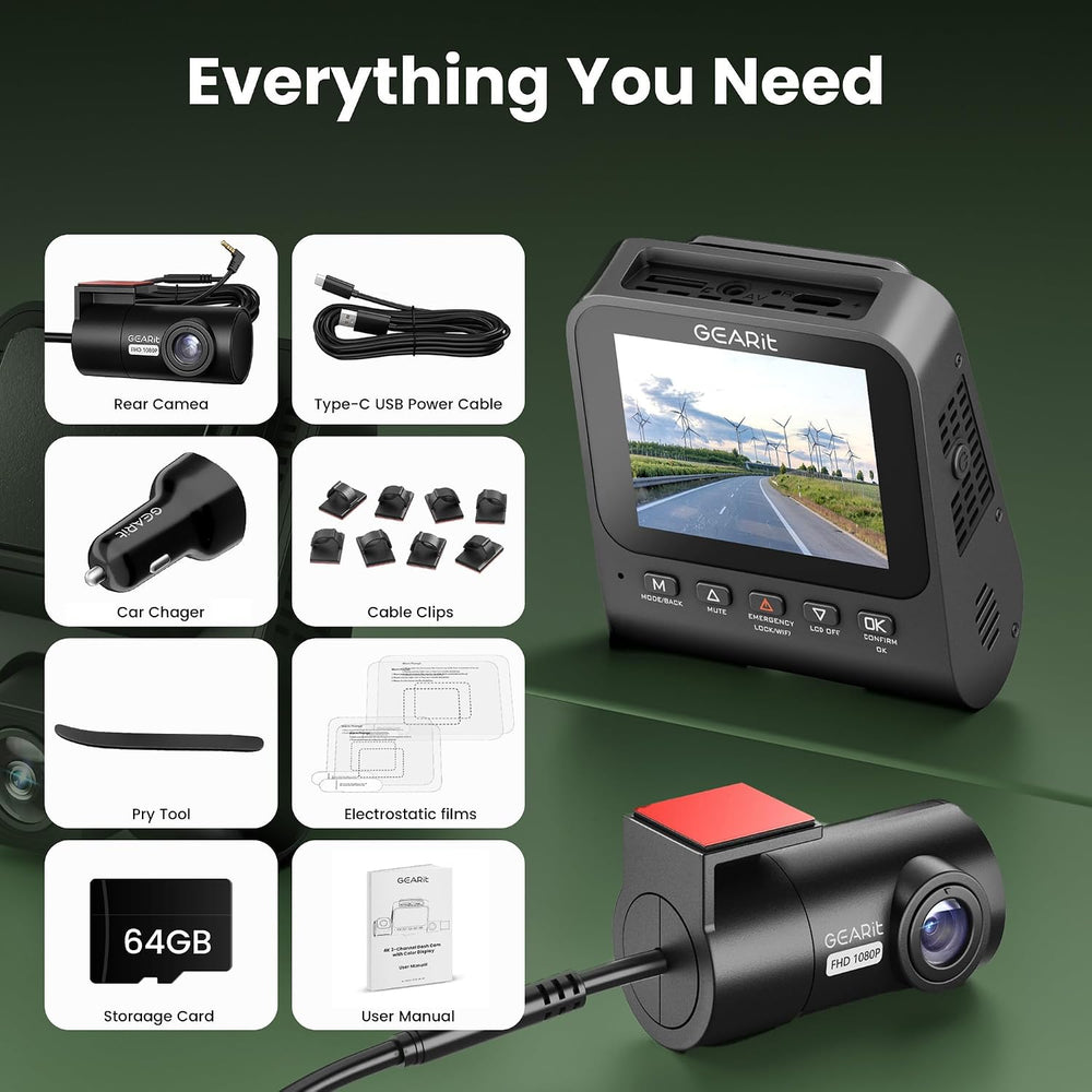 GEARit 4K Dash Cam Front and Rear, Car Dash Camera with GPS Night Vision