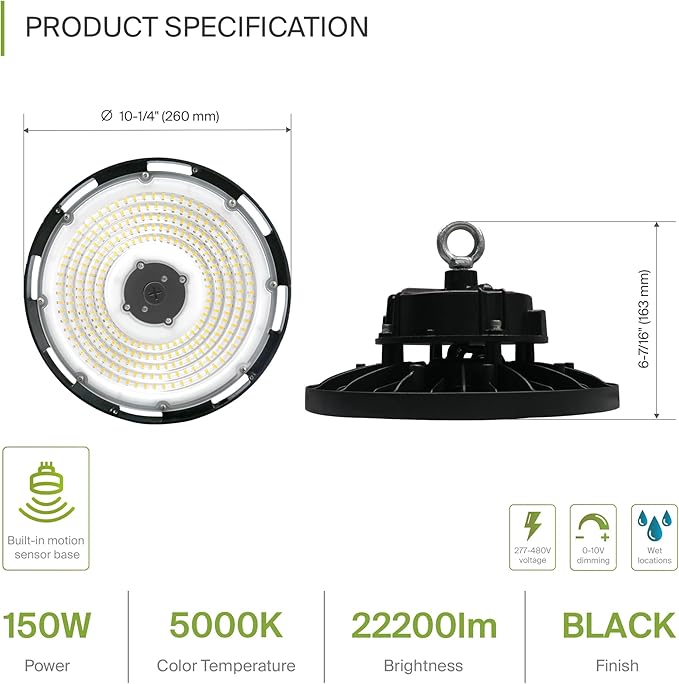 ASD LED High Bay UFO Light Fixture, Commercial Shop Lighting | Dimmable