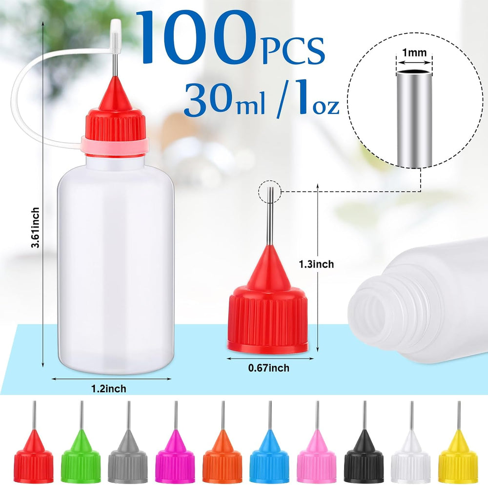 100 Pcs 30 Ml/ 1 oz Precision Needle Tip Glue Applicator Bottle, Multicolor