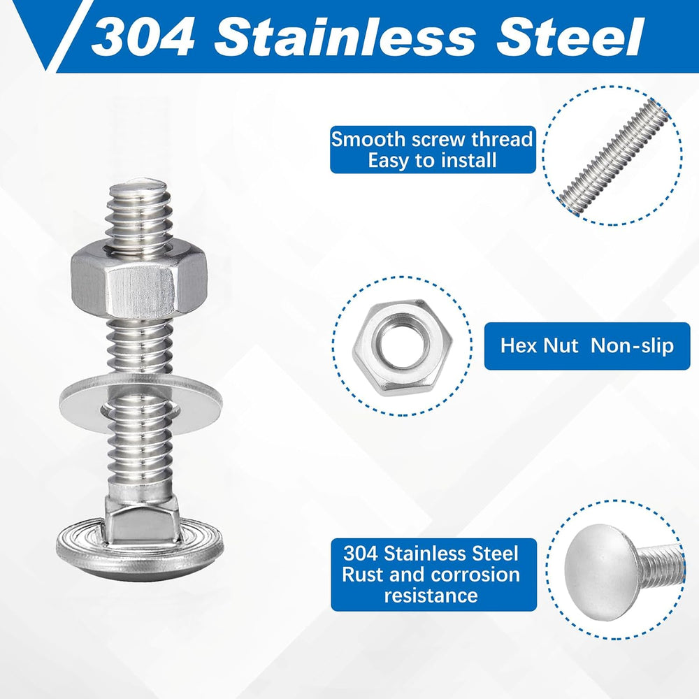 Zonon 50 Sets 3/8-16 x 2 Carriage Bolts and Nuts Kit,Silver