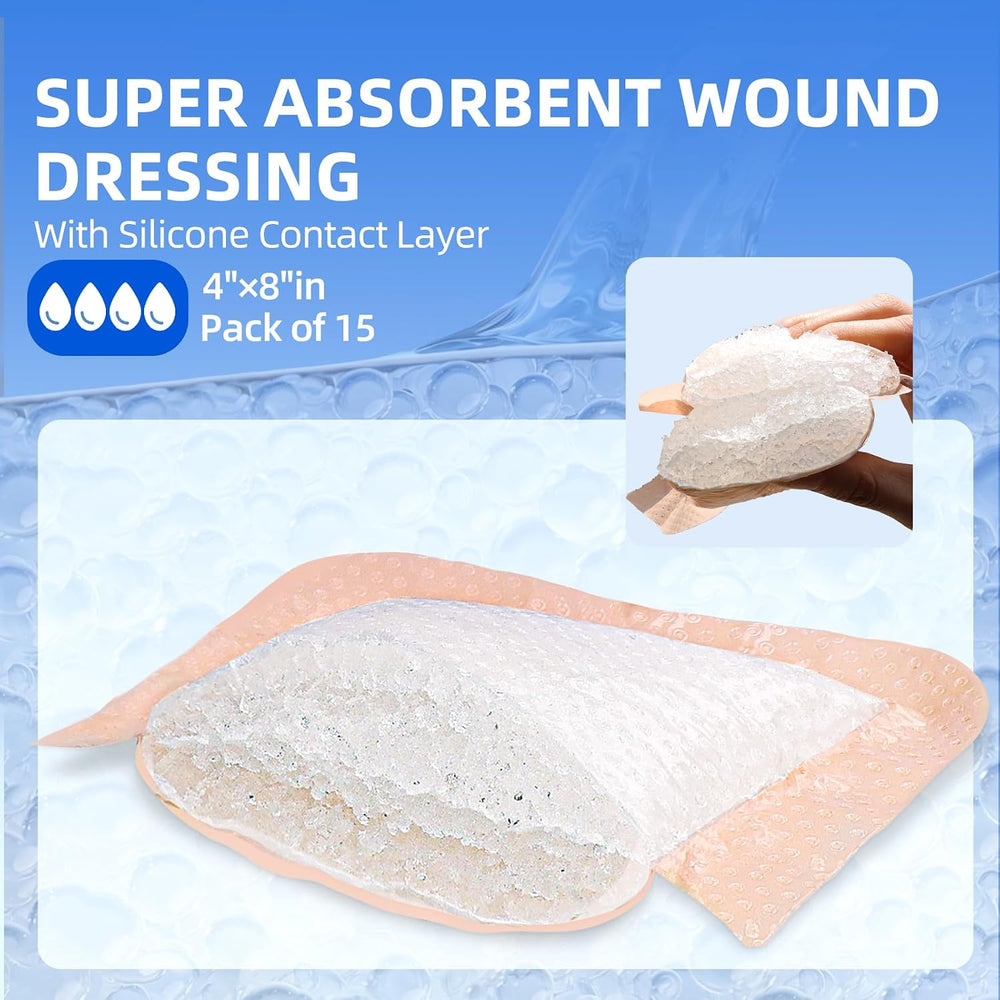 Super Absorbent Silicone Dressing 4"x8" 15Pcs for Post Surgery