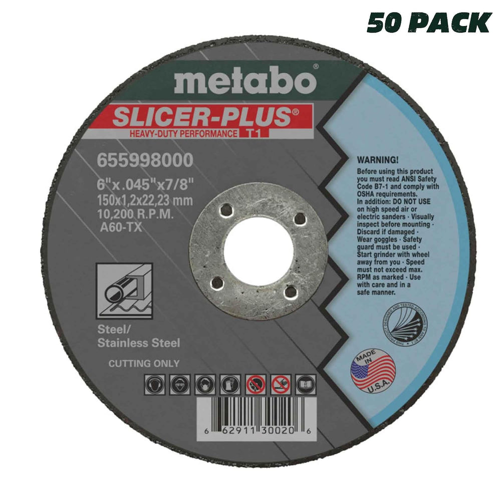 Metabo 655998000 50-Pack | 6-inch Slicer Plus Cutting Wheel | Type 1 | 6&quot...