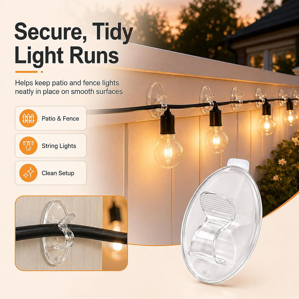 Christmas Outdoor String Lights Hooks - 60Pcs Clips 3X Stronger Adhesion