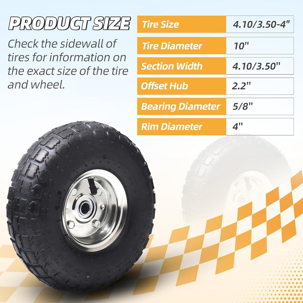 AR-PRO (4 Pack) 10" Pneumatic Tire and Wheel, 4.10/3.50-4, 5/8" Bore