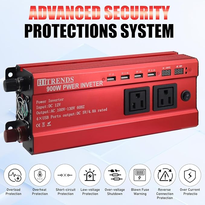 HITRENDS 900W Car Power Inverter 12V to 110V, DC to AC Converter