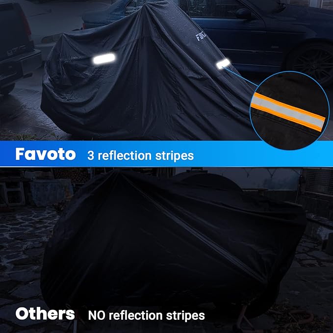 Favoto Motorcycle Cover Reflective Stripe Waterproof Outdoor Protection All