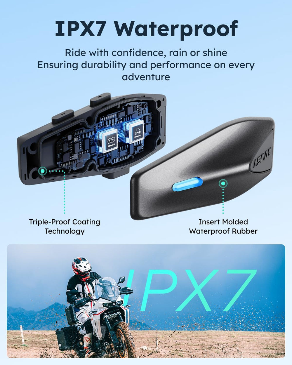 ASMAX S1 Motorcycle Bluetooth Headset with Smart Voice Control, 2 Pack